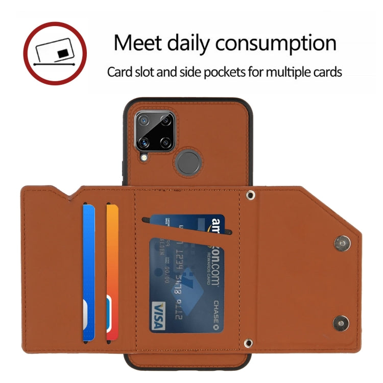 For OPPO Realme C15 Skin Feel PU + TPU + PC Back Cover Shockproof Case with Card Slots & Holder & Photo Frame