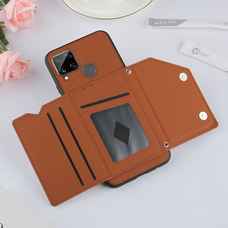 For OPPO Realme C15 Skin Feel PU + TPU + PC Back Cover Shockproof Case with Card Slots & Holder & Photo Frame