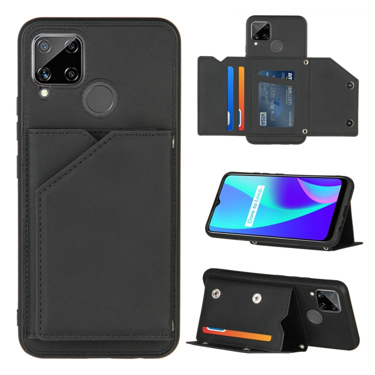 For OPPO Realme C15 Skin Feel PU + TPU + PC Back Cover Shockproof Case with Card Slots & Holder & Photo Frame