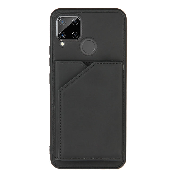 For OPPO Realme C15 Skin Feel PU + TPU + PC Back Cover Shockproof Case with Card Slots & Holder & Photo Frame