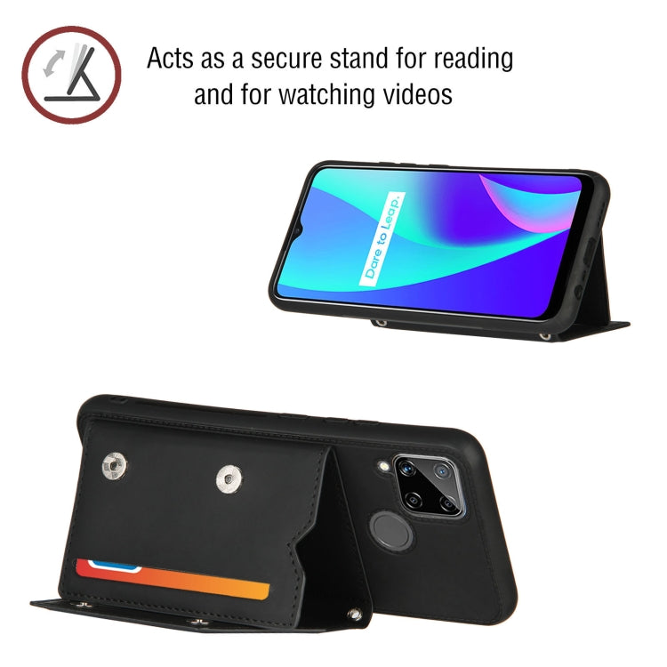 For OPPO Realme C15 Skin Feel PU + TPU + PC Back Cover Shockproof Case with Card Slots & Holder & Photo Frame