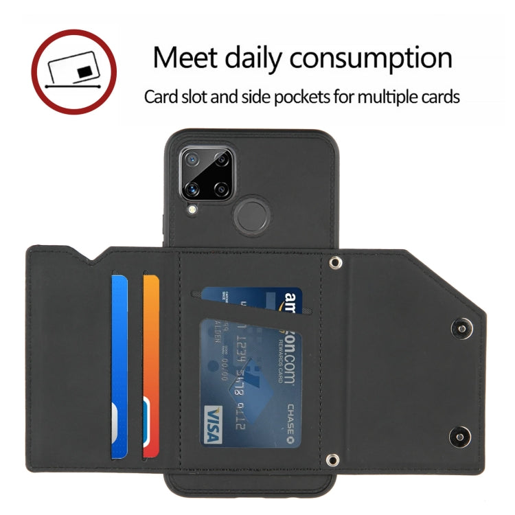 For OPPO Realme C15 Skin Feel PU + TPU + PC Back Cover Shockproof Case with Card Slots & Holder & Photo Frame