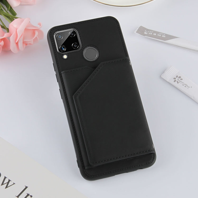 For OPPO Realme C15 Skin Feel PU + TPU + PC Back Cover Shockproof Case with Card Slots & Holder & Photo Frame