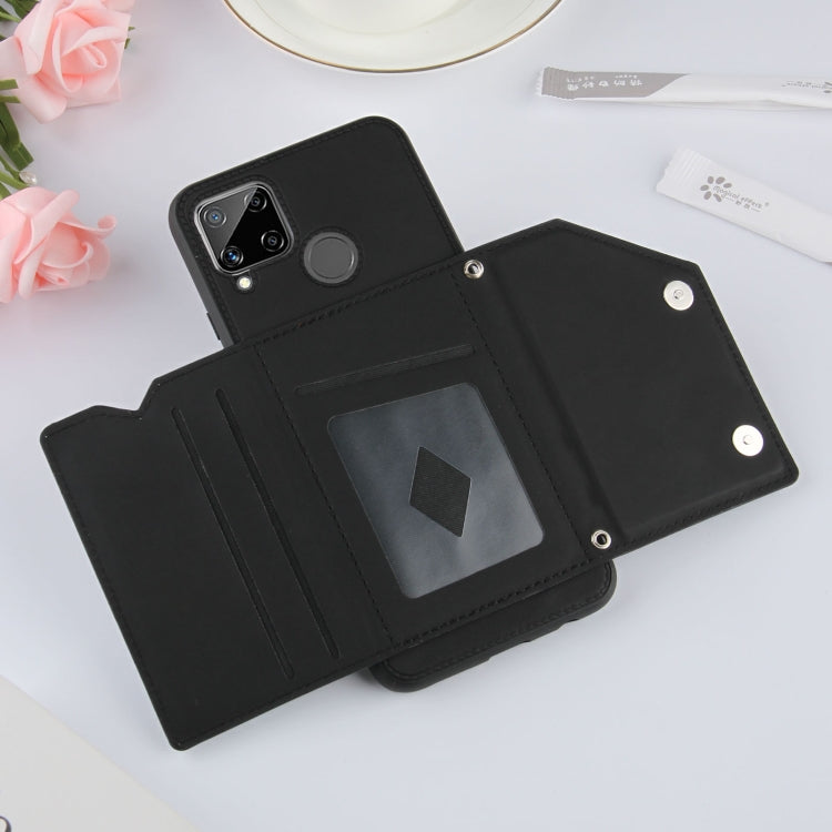For OPPO Realme C15 Skin Feel PU + TPU + PC Back Cover Shockproof Case with Card Slots & Holder & Photo Frame