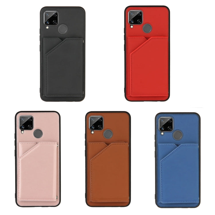 For OPPO Realme C15 Skin Feel PU + TPU + PC Back Cover Shockproof Case with Card Slots & Holder & Photo Frame