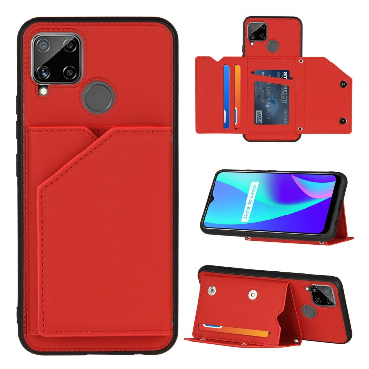 For OPPO Realme C15 Skin Feel PU + TPU + PC Back Cover Shockproof Case with Card Slots & Holder & Photo Frame