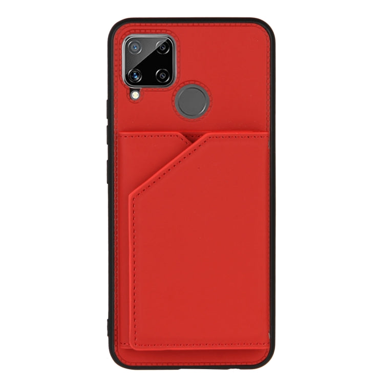 For OPPO Realme C15 Skin Feel PU + TPU + PC Back Cover Shockproof Case with Card Slots & Holder & Photo Frame