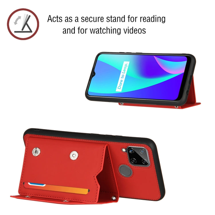For OPPO Realme C15 Skin Feel PU + TPU + PC Back Cover Shockproof Case with Card Slots & Holder & Photo Frame