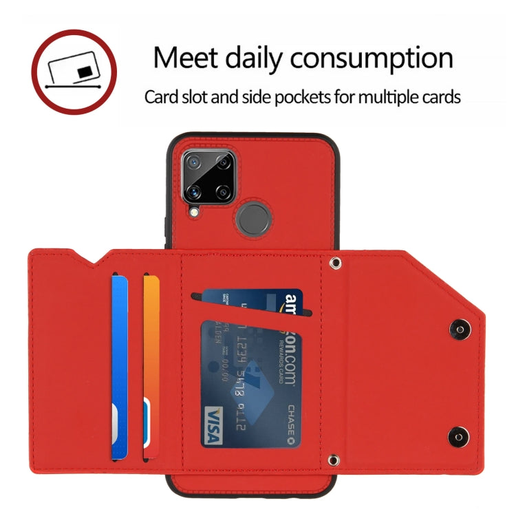 For OPPO Realme C15 Skin Feel PU + TPU + PC Back Cover Shockproof Case with Card Slots & Holder & Photo Frame