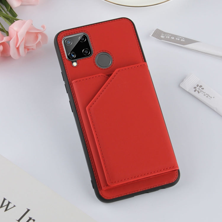 For OPPO Realme C15 Skin Feel PU + TPU + PC Back Cover Shockproof Case with Card Slots & Holder & Photo Frame