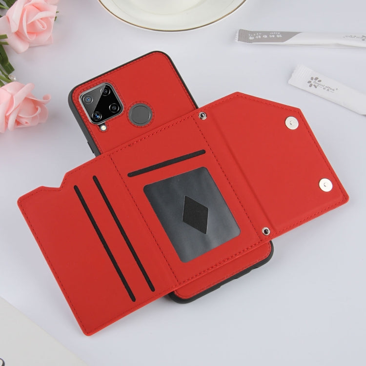 For OPPO Realme C15 Skin Feel PU + TPU + PC Back Cover Shockproof Case with Card Slots & Holder & Photo Frame