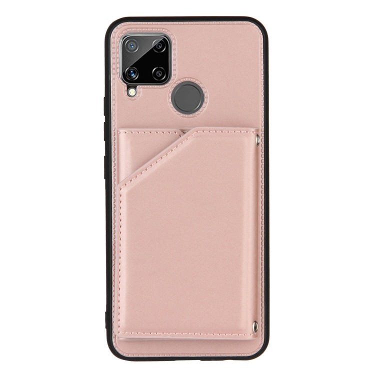 For OPPO Realme C15 Skin Feel PU + TPU + PC Back Cover Shockproof Case with Card Slots & Holder & Photo Frame
