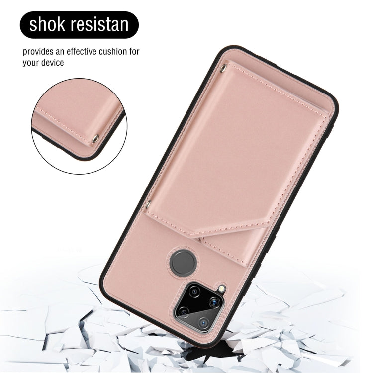 For OPPO Realme C15 Skin Feel PU + TPU + PC Back Cover Shockproof Case with Card Slots & Holder & Photo Frame