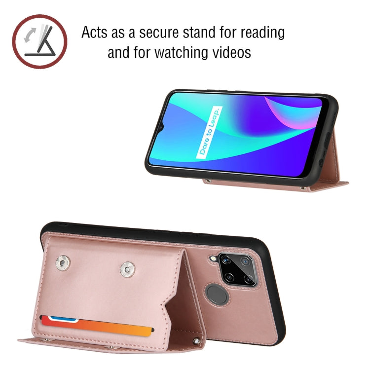 For OPPO Realme C15 Skin Feel PU + TPU + PC Back Cover Shockproof Case with Card Slots & Holder & Photo Frame