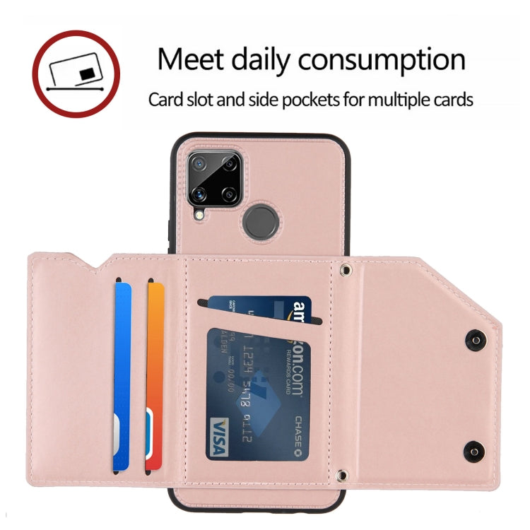 For OPPO Realme C15 Skin Feel PU + TPU + PC Back Cover Shockproof Case with Card Slots & Holder & Photo Frame