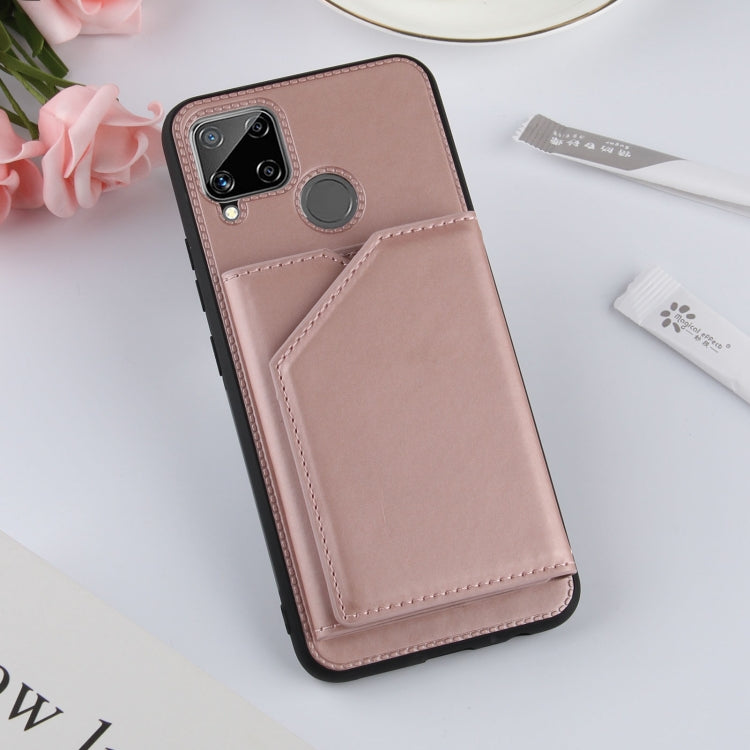 For OPPO Realme C15 Skin Feel PU + TPU + PC Back Cover Shockproof Case with Card Slots & Holder & Photo Frame