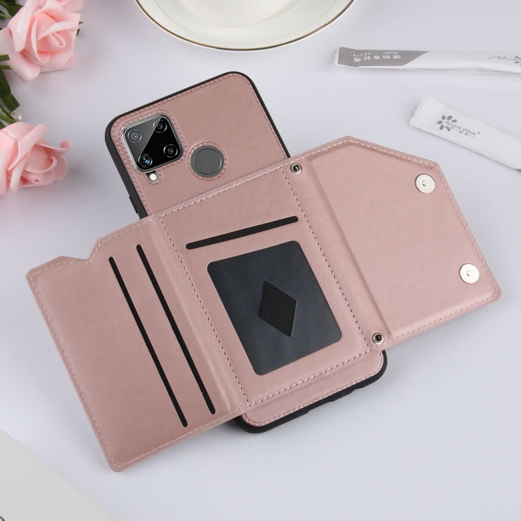 For OPPO Realme C15 Skin Feel PU + TPU + PC Back Cover Shockproof Case with Card Slots & Holder & Photo Frame