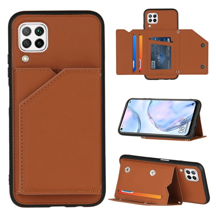 For Huawei P40 Lite & Nova 6 SE Skin Feel PU + TPU + PC Back Cover Shockproof Case with Card Slots & Holder & Photo Frame