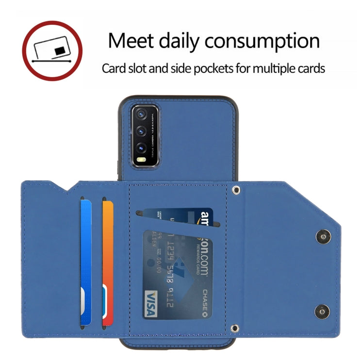 For vivo Y20 Skin Feel PU + TPU + PC Back Cover Shockproof Case with Card Slots & Holder & Photo Frame