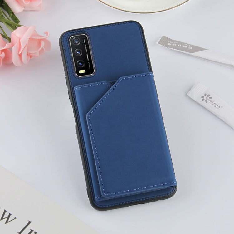 For vivo Y20 Skin Feel PU + TPU + PC Back Cover Shockproof Case with Card Slots & Holder & Photo Frame