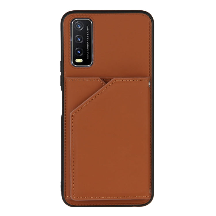 For vivo Y20 Skin Feel PU + TPU + PC Back Cover Shockproof Case with Card Slots & Holder & Photo Frame
