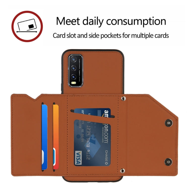 For vivo Y20 Skin Feel PU + TPU + PC Back Cover Shockproof Case with Card Slots & Holder & Photo Frame