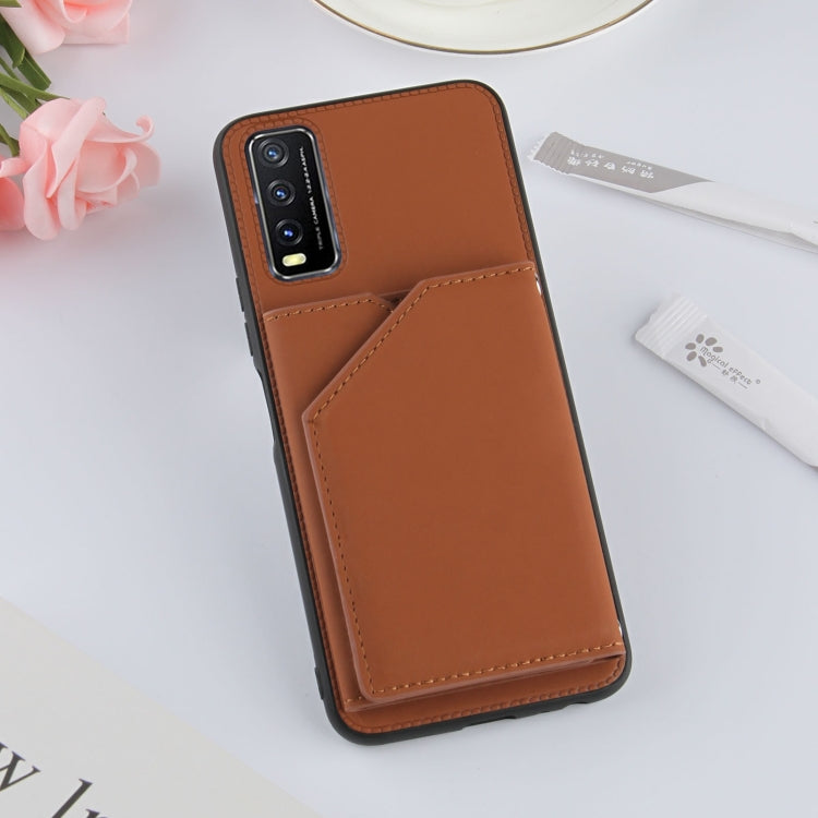For vivo Y20 Skin Feel PU + TPU + PC Back Cover Shockproof Case with Card Slots & Holder & Photo Frame