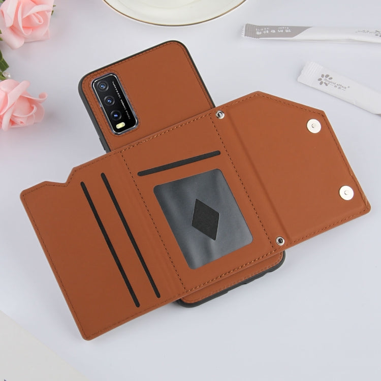 For vivo Y20 Skin Feel PU + TPU + PC Back Cover Shockproof Case with Card Slots & Holder & Photo Frame