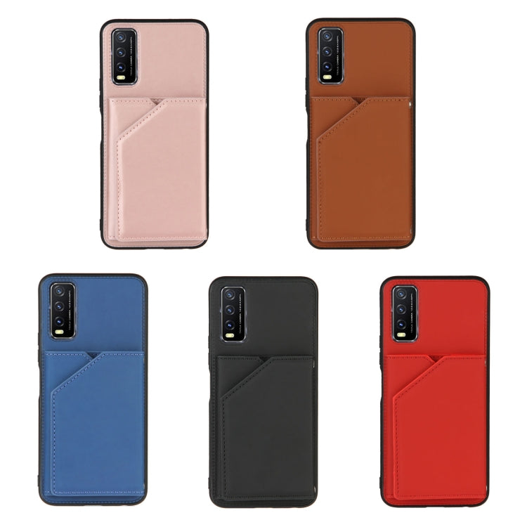 For vivo Y20 Skin Feel PU + TPU + PC Back Cover Shockproof Case with Card Slots & Holder & Photo Frame
