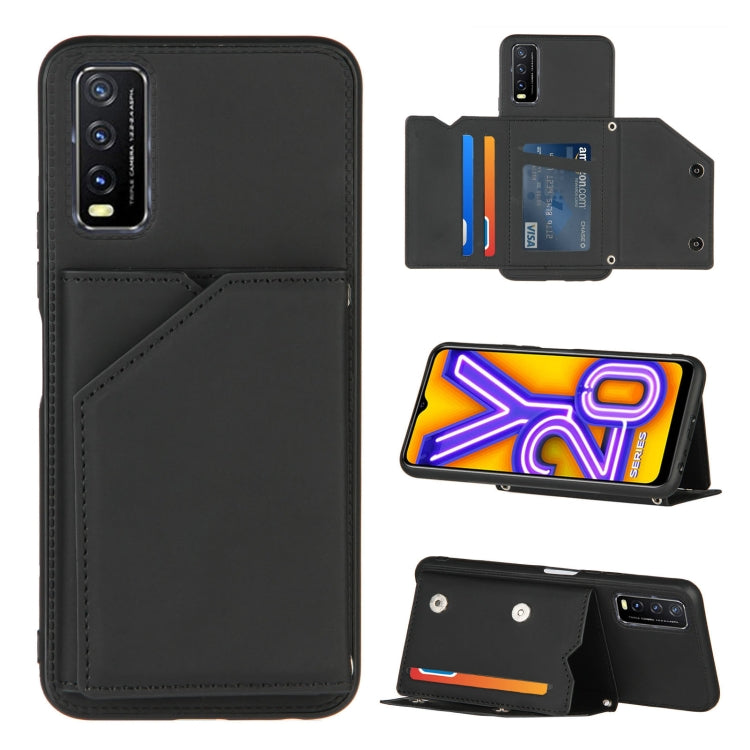 For vivo Y20 Skin Feel PU + TPU + PC Back Cover Shockproof Case with Card Slots & Holder & Photo Frame
