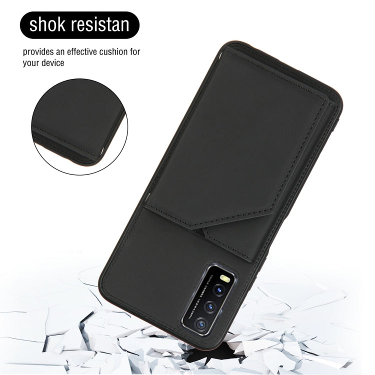For vivo Y20 Skin Feel PU + TPU + PC Back Cover Shockproof Case with Card Slots & Holder & Photo Frame