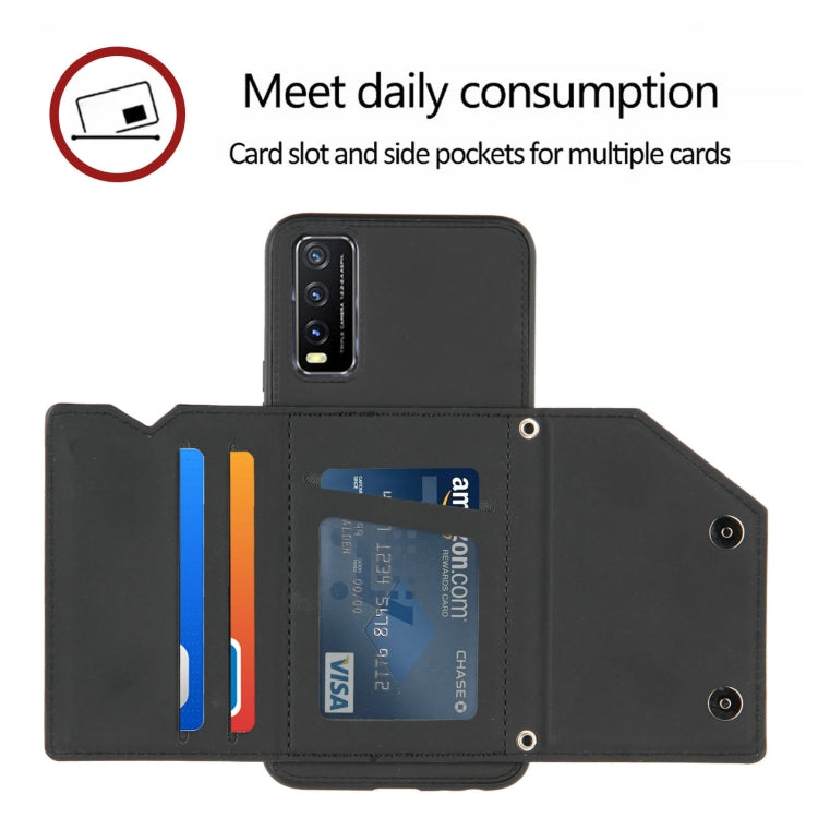 For vivo Y20 Skin Feel PU + TPU + PC Back Cover Shockproof Case with Card Slots & Holder & Photo Frame