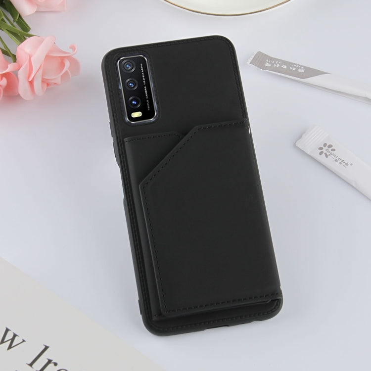 For vivo Y20 Skin Feel PU + TPU + PC Back Cover Shockproof Case with Card Slots & Holder & Photo Frame