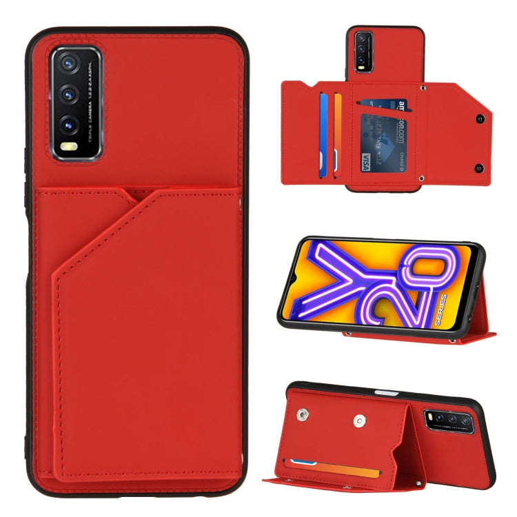 For vivo Y20 Skin Feel PU + TPU + PC Back Cover Shockproof Case with Card Slots & Holder & Photo Frame