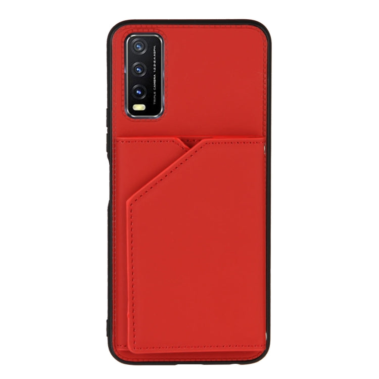 For vivo Y20 Skin Feel PU + TPU + PC Back Cover Shockproof Case with Card Slots & Holder & Photo Frame