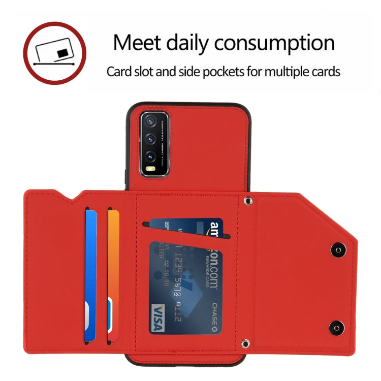 For vivo Y20 Skin Feel PU + TPU + PC Back Cover Shockproof Case with Card Slots & Holder & Photo Frame