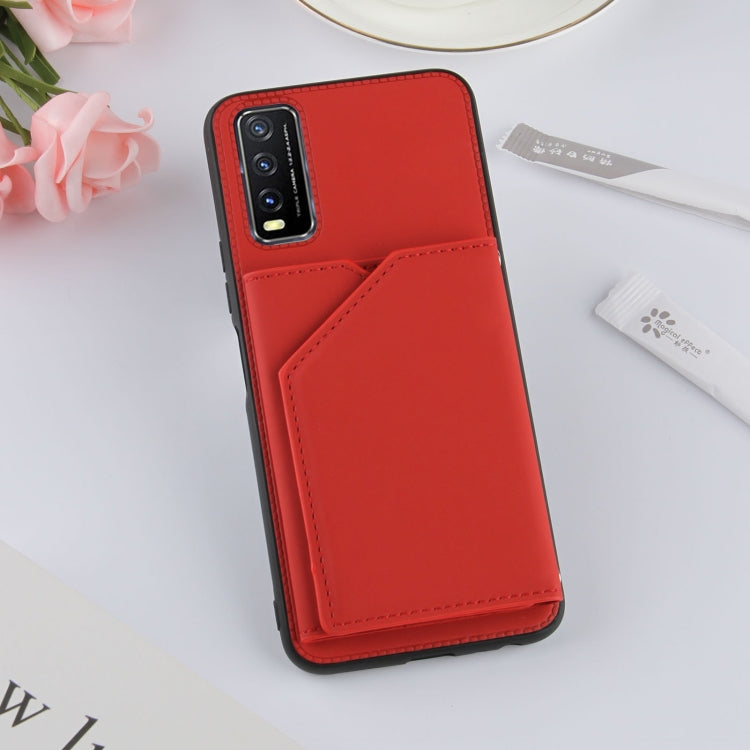 For vivo Y20 Skin Feel PU + TPU + PC Back Cover Shockproof Case with Card Slots & Holder & Photo Frame