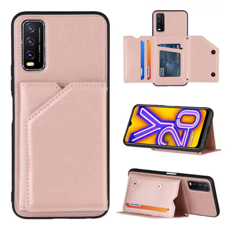 For vivo Y20 Skin Feel PU + TPU + PC Back Cover Shockproof Case with Card Slots & Holder & Photo Frame