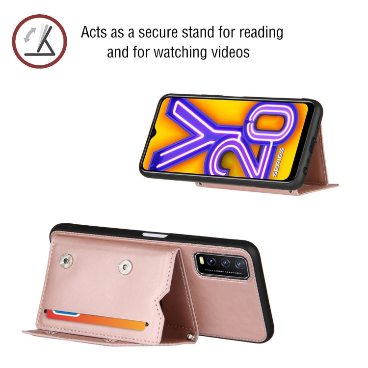 For vivo Y20 Skin Feel PU + TPU + PC Back Cover Shockproof Case with Card Slots & Holder & Photo Frame