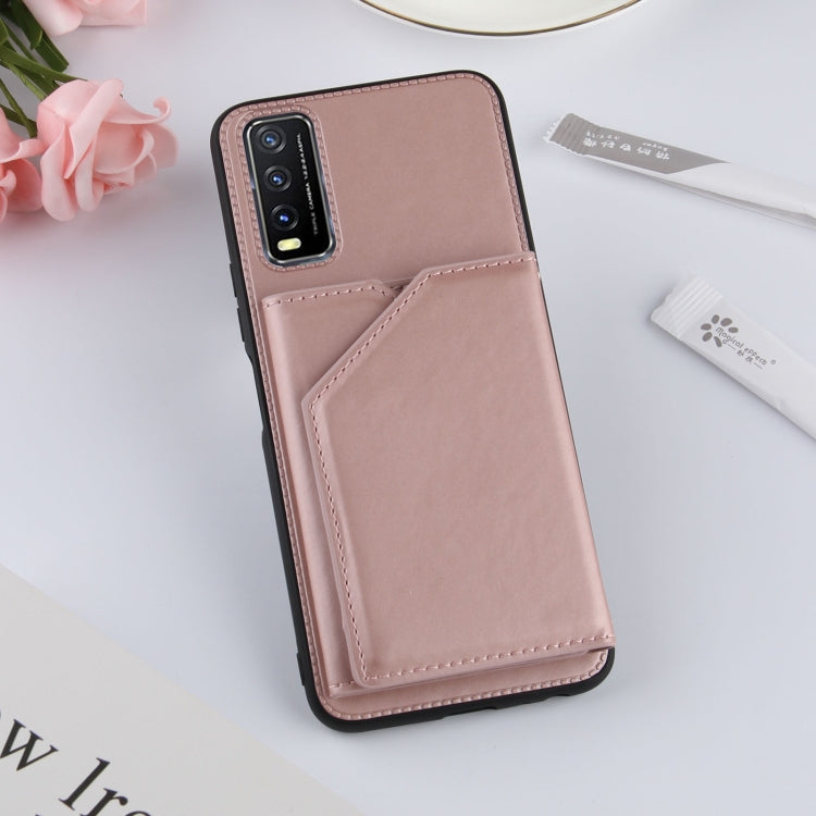 For vivo Y20 Skin Feel PU + TPU + PC Back Cover Shockproof Case with Card Slots & Holder & Photo Frame