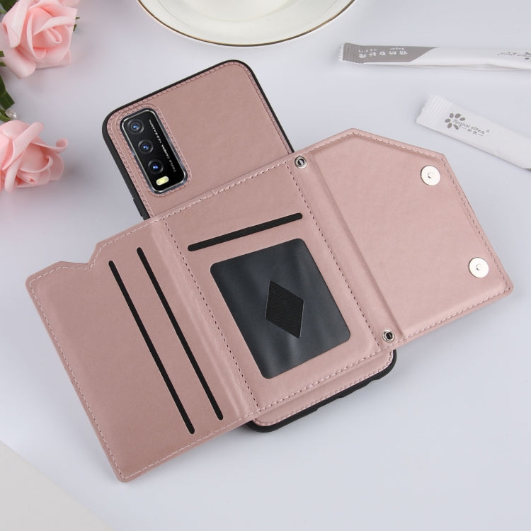 For vivo Y20 Skin Feel PU + TPU + PC Back Cover Shockproof Case with Card Slots & Holder & Photo Frame