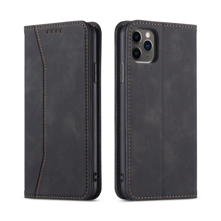 For iPhone 11 Skin-feel Calfskin Texture Magnetic Dual-Fold Horizontal Flip Leather Case with Holder & Card Slots & Wallet