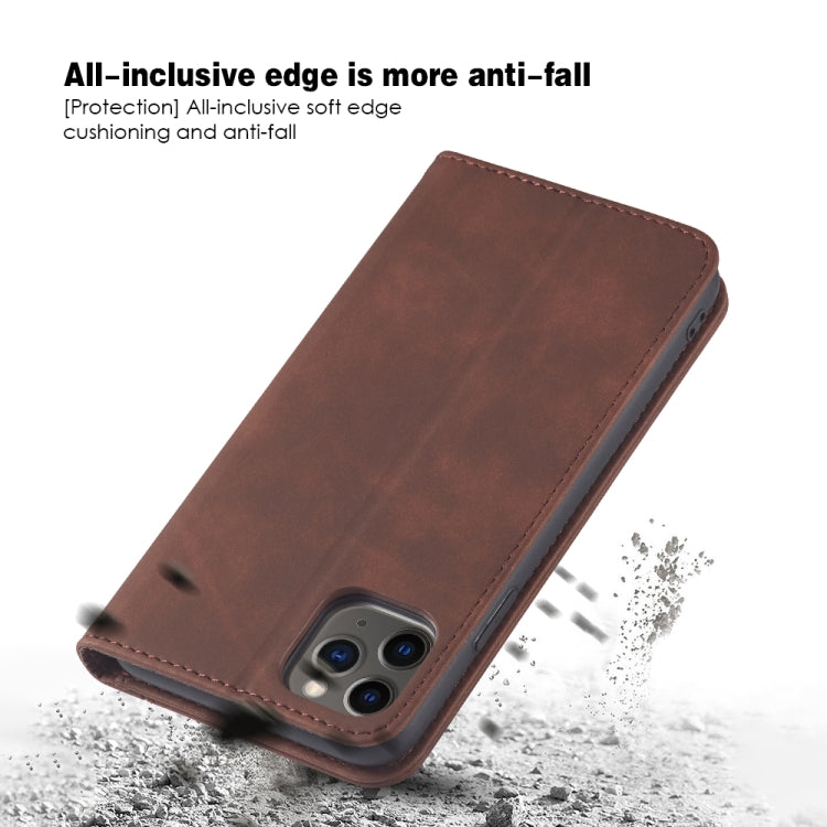 For iPhone 11 Skin-feel Calfskin Texture Magnetic Dual-Fold Horizontal Flip Leather Case with Holder & Card Slots & Wallet