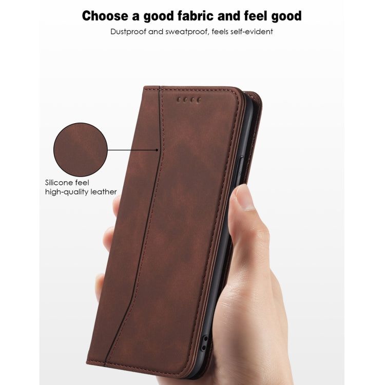 For iPhone 11 Skin-feel Calfskin Texture Magnetic Dual-Fold Horizontal Flip Leather Case with Holder & Card Slots & Wallet