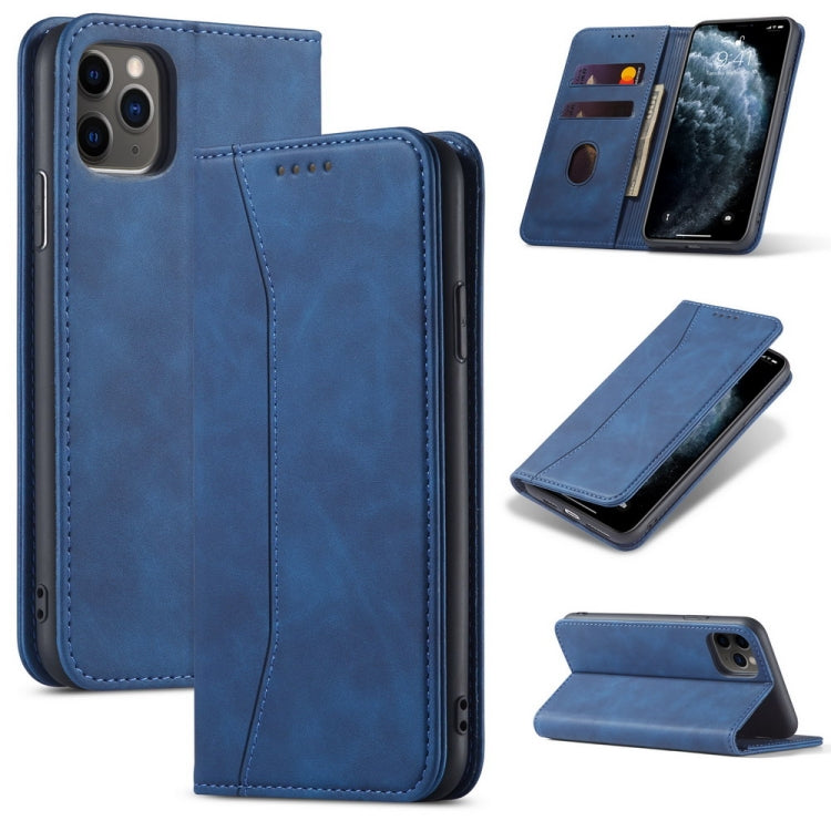 For iPhone 11 Skin-feel Calfskin Texture Magnetic Dual-Fold Horizontal Flip Leather Case with Holder & Card Slots & Wallet