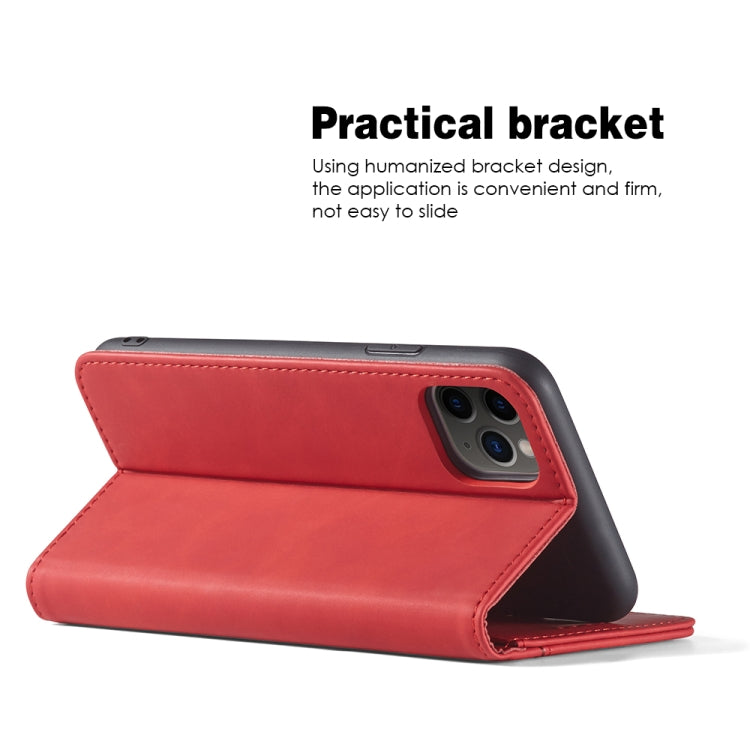 For iPhone 11 Pro Skin-feel Calfskin Texture Magnetic Dual-Fold Horizontal Flip Leather Case with Holder & Card Slots & Wallet