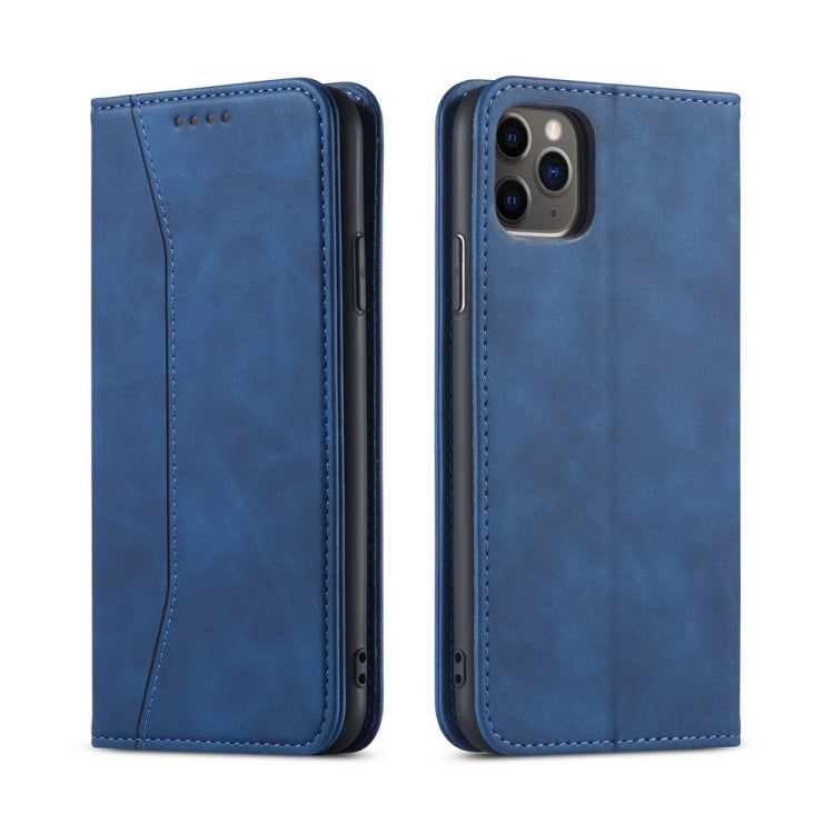 For iPhone 11 Pro Skin-feel Calfskin Texture Magnetic Dual-Fold Horizontal Flip Leather Case with Holder & Card Slots & Wallet