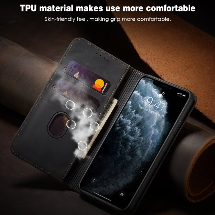 For iPhone 11 Pro Max Skin-feel Calfskin Texture Magnetic Dual-Fold Horizontal Flip Leather Case with Holder & Card Slots & Wallet