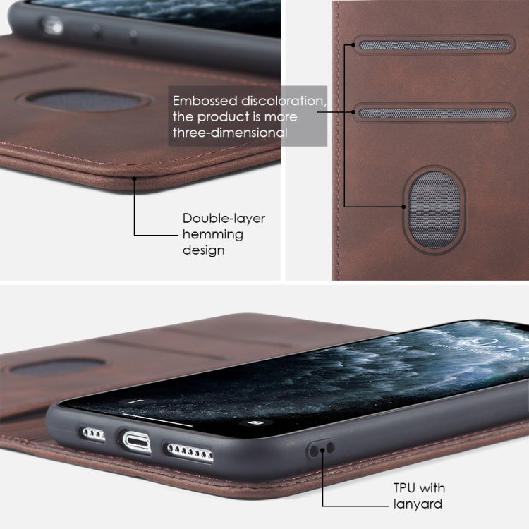 For iPhone 11 Pro Max Skin-feel Calfskin Texture Magnetic Dual-Fold Horizontal Flip Leather Case with Holder & Card Slots & Wallet