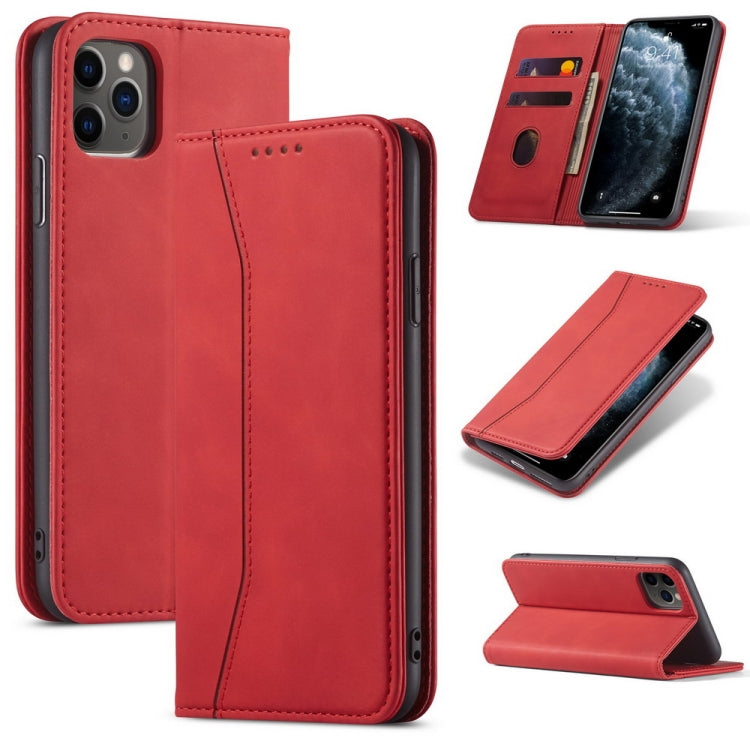 For iPhone 11 Pro Max Skin-feel Calfskin Texture Magnetic Dual-Fold Horizontal Flip Leather Case with Holder & Card Slots & Wallet